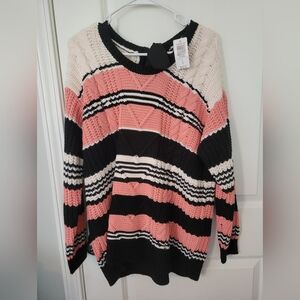 Torrid Pink, Black, and Cream Striped Sweater